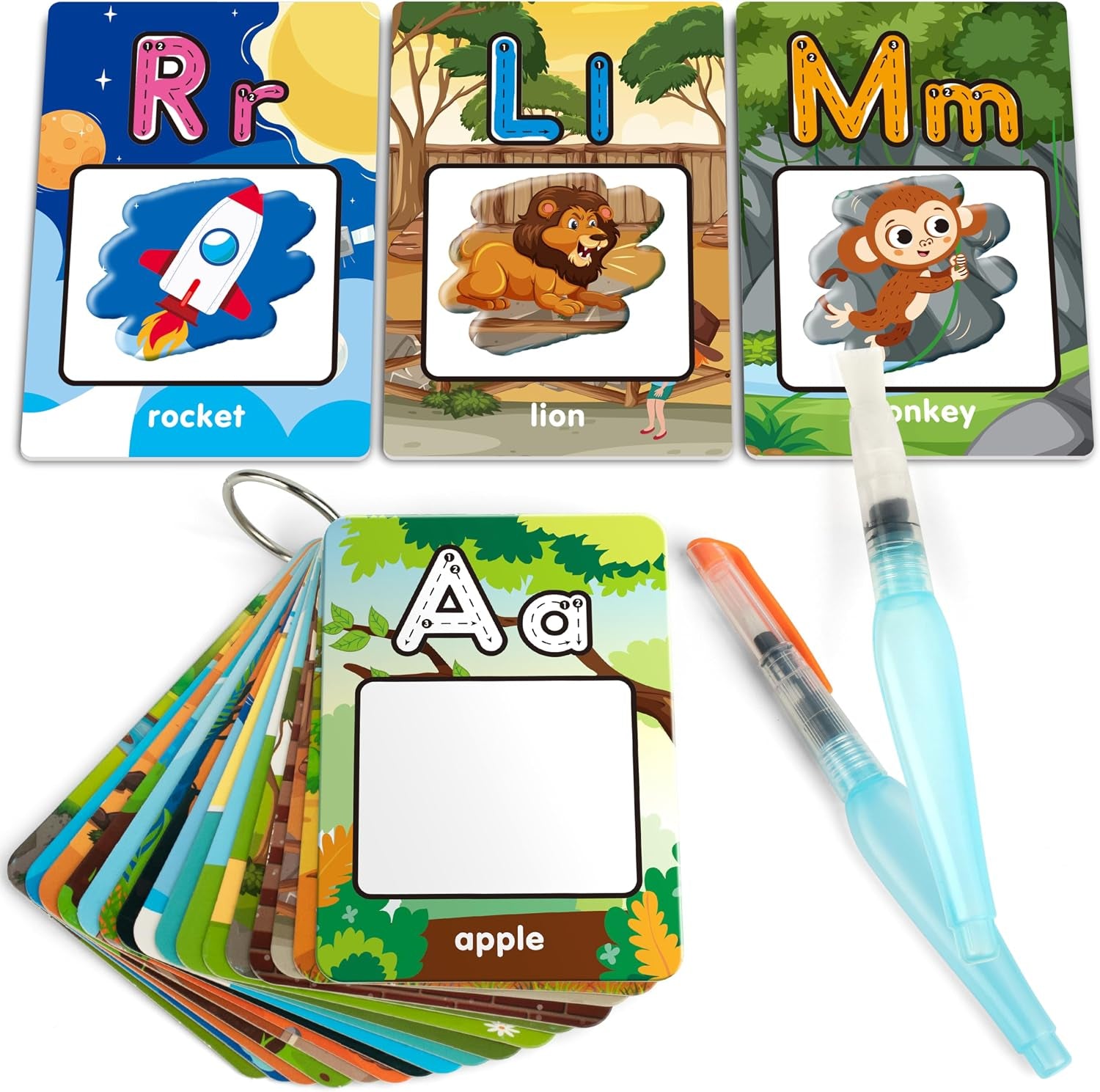 Water Coloring Alphabet Cards, Aqua Painting Water Drawing 26 Letters ABC Words, Montessori Educational Learning Toy Gift for 3 4 5 Year Old Kids