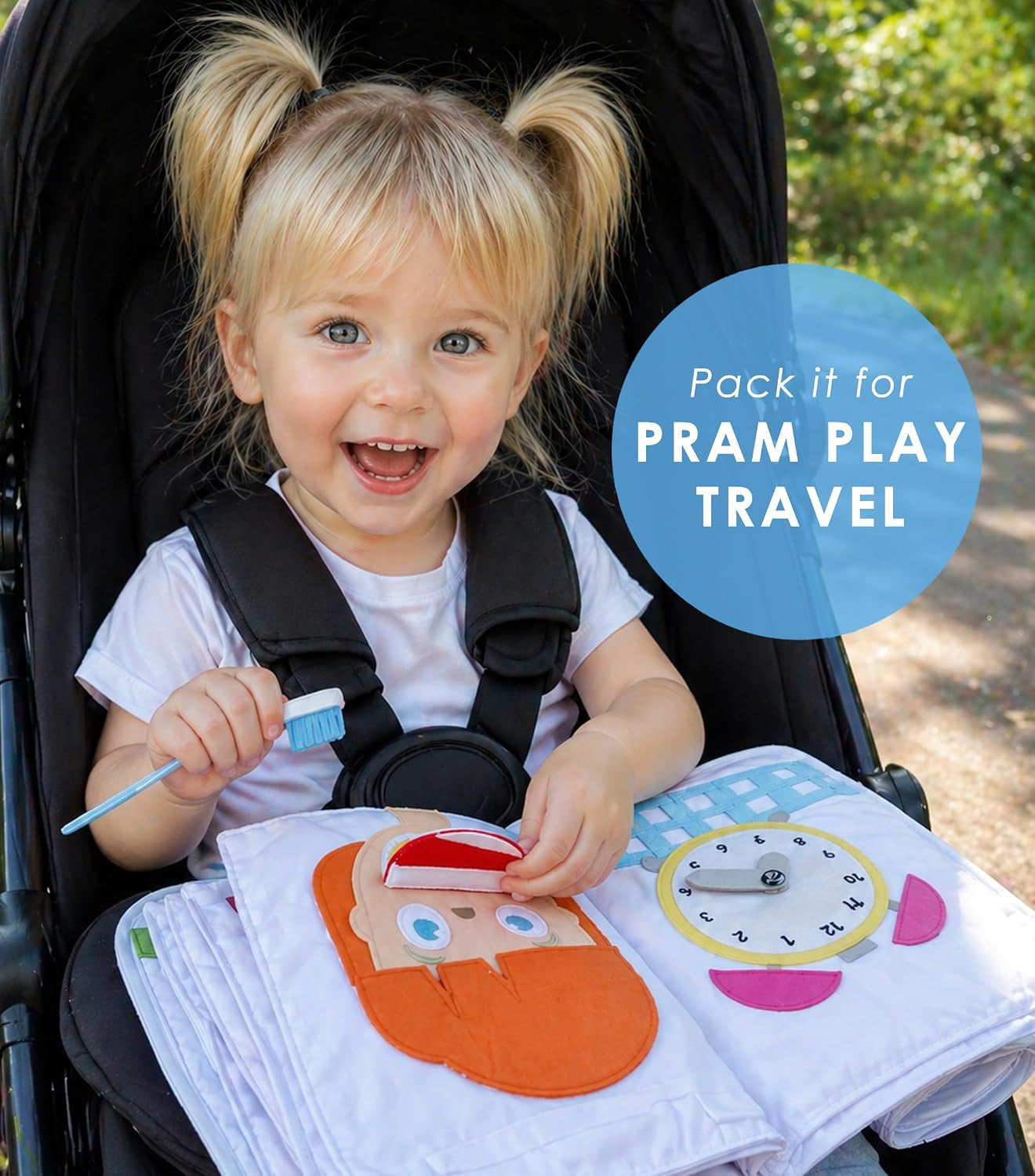 Quiet Book – Large Fabric Activity Book, Montessori Learning Toy, 10 Engaging Pages for Quiet Play, Perfect for at Home Learning, Airplane Activities and Road Trips.