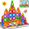 Mini Magnetic Tiles Travel Magnetic Tiles with Iron Box,42Pcs Magnet Building Block Set Travel Toys for Kids Ages 3+,Educational Portable Magnet Toys Gifts for Toddlers Boys & Girls Christmas Birthday