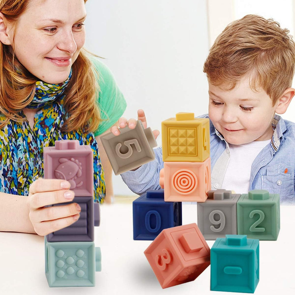 Baby Blocks Soft Building Blocks Baby Toys Teethers Toy Educational Squeeze Play with Numbers Animals Shapes Textures 6 Months and up 12PCS